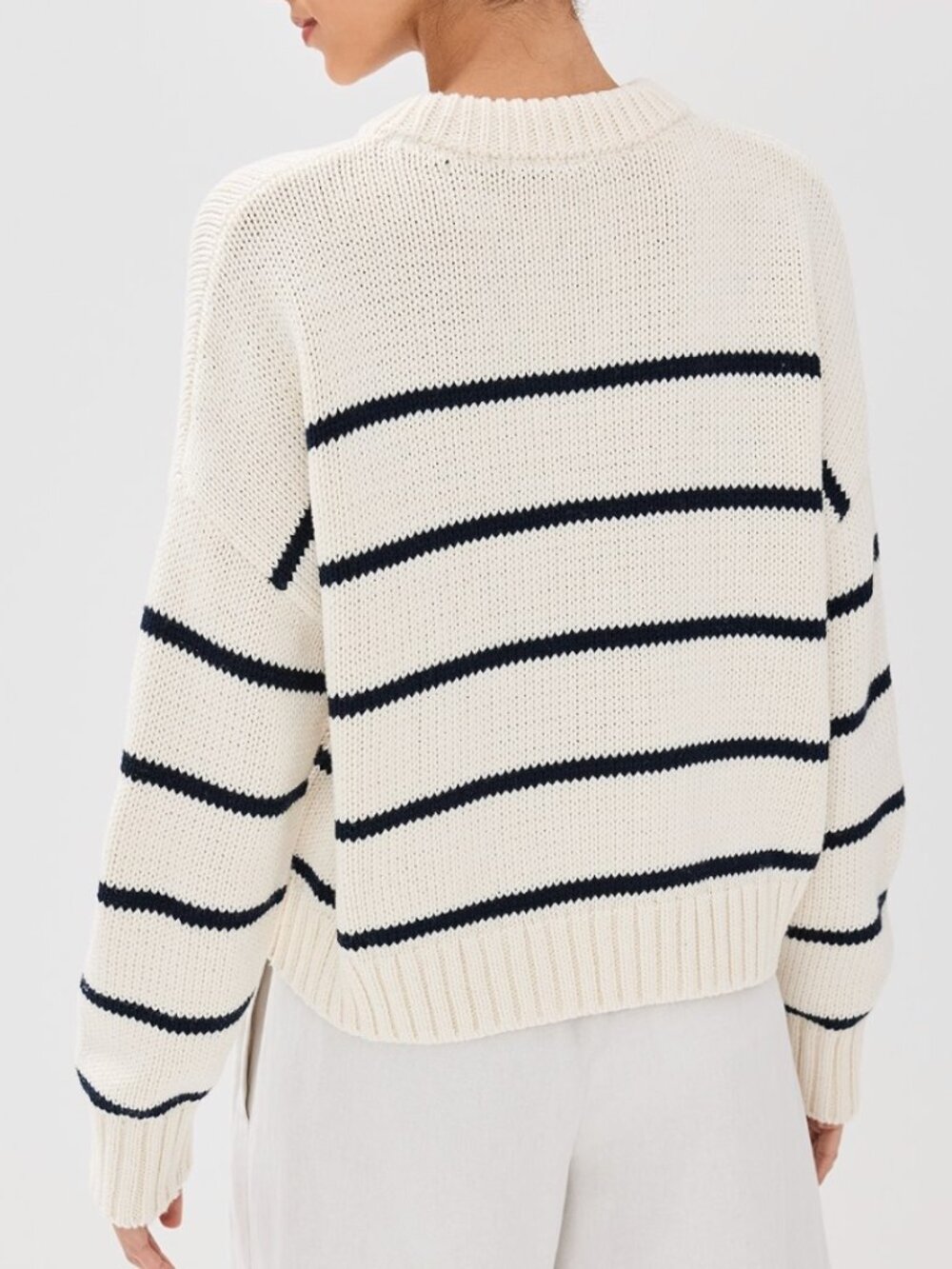 Jenni Kayne  Chloe Striped Cotton Crewneck Sweater in Ivory Black Sz M - Picture 3 of 10